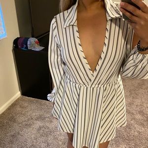 Akira Striped deep neck romper